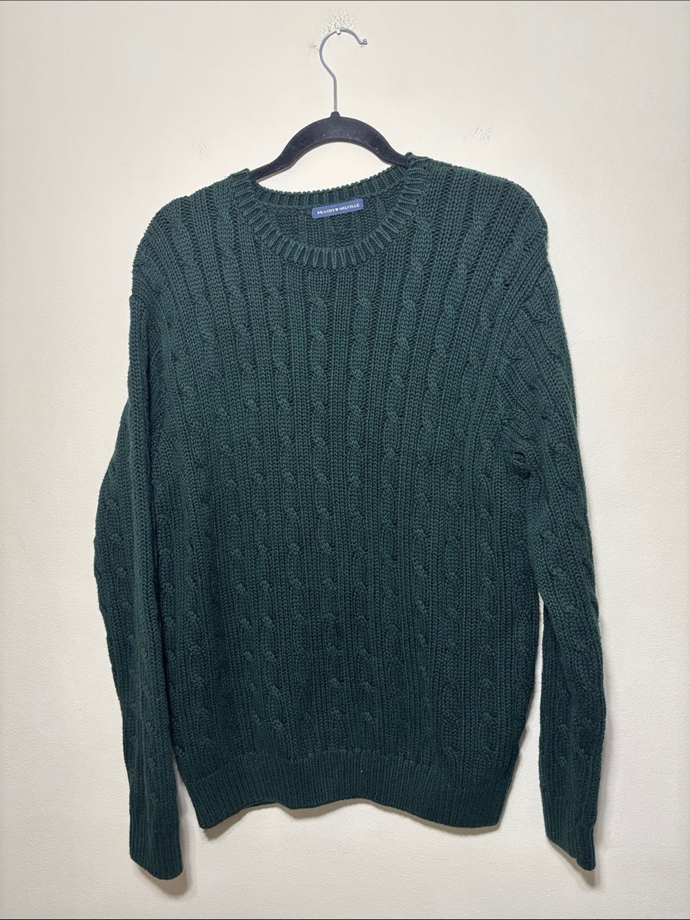 Brandy Melville Forest Green Cable Knit Crewneck